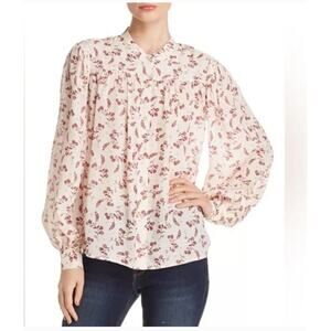 FRAME Voluminous Long-Sleeve Floral Ruffle Blouse - Size Small